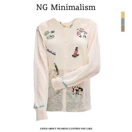 NG Mini【现货】针织开衫女早秋刺绣慵懒防晒罩衫宽松长袖上衣