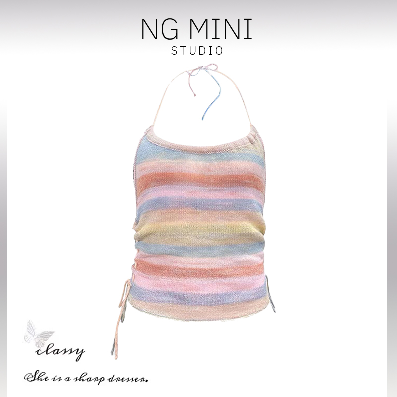 NG Minimalism 彩色挂脖针织背心女夏小吊带上衣