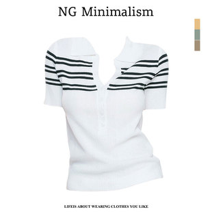 Mini 针织短袖 现货 修身 显瘦正肩polo领上衣女高级感夏装