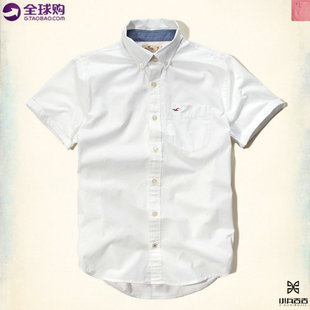 美国正品 AF副牌 hollister 夏季薄款男士休闲纯色府绸短袖衬衫
