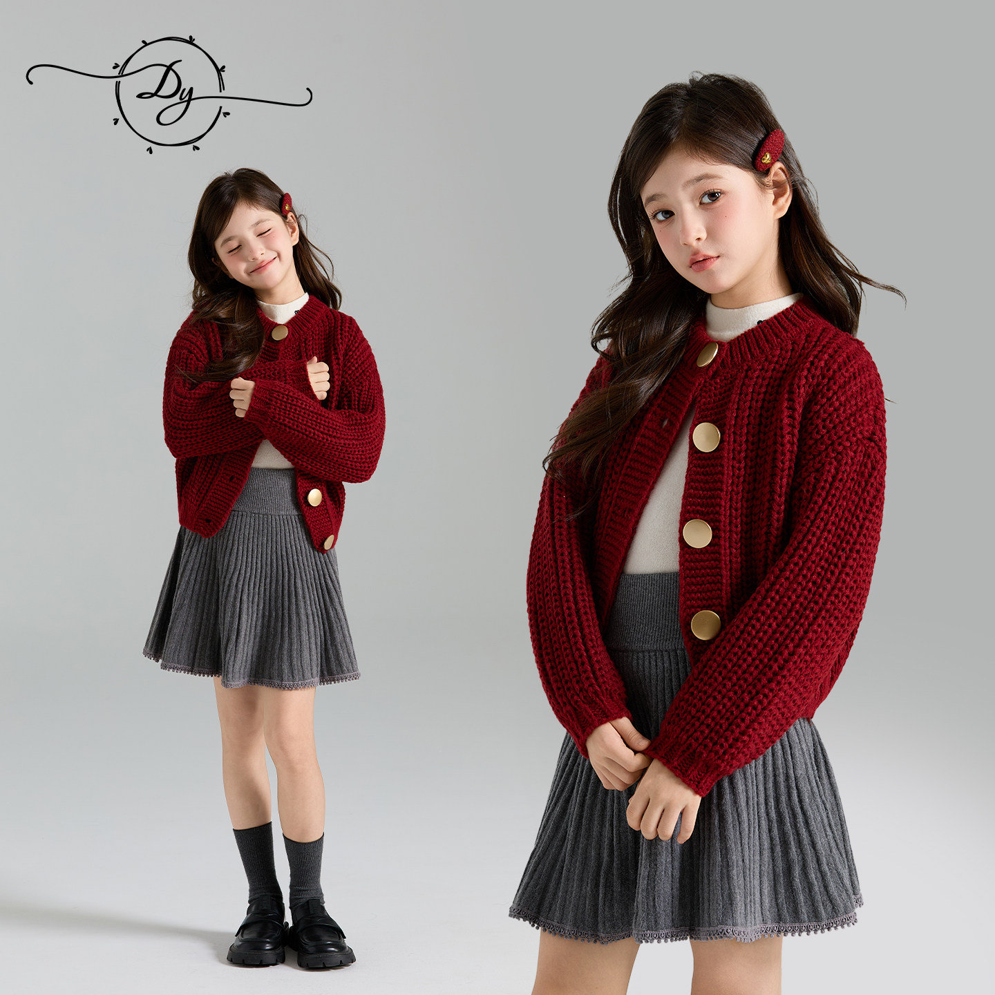 女童复古针织开衫毛衣2026秋冬新款粗棒保暖上衣宽松亲肤儿童外套