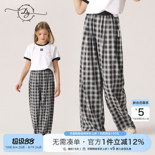 女童格子防蚊裤薄款2026夏季新款中大童速干防蚊虫透气运动长裤潮