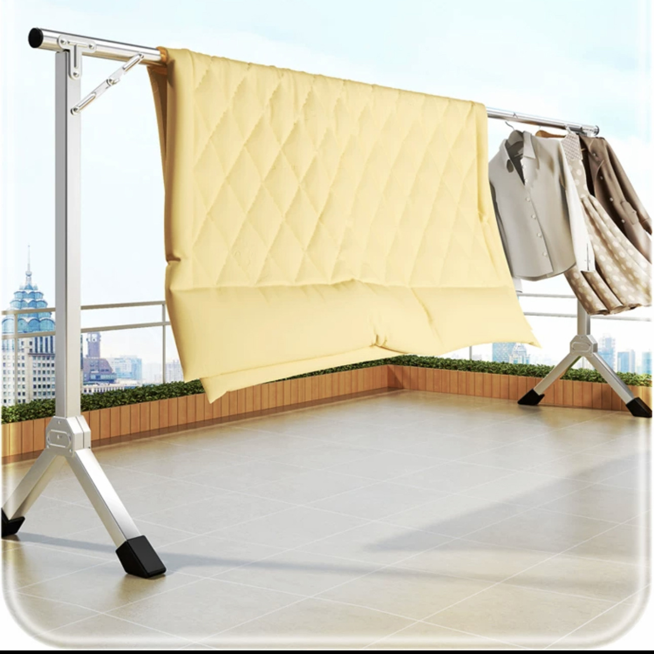 晾衣架落地单杆不锈钢折叠家用阳台室内外伸缩晒衣架挂衣架简易架