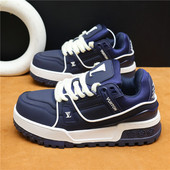 欧美站胖丁潮牌厚底板鞋 蓝色休闲鞋 男女系带休闲鞋 增高百搭情侣鞋
