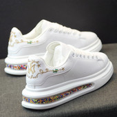 子男潮鞋 刺绣小白鞋 2021春新款 网红彩粒气垫鞋 男鞋 厚底内增高板鞋