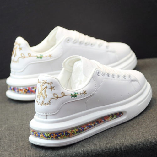 刺绣小白鞋男鞋厚底春彩粒气垫