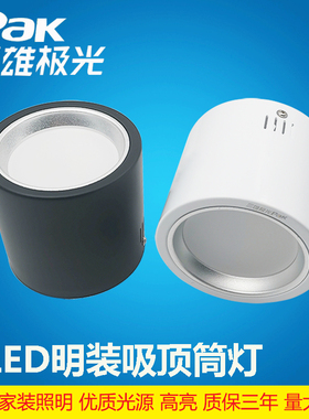 三雄极光金典LED圆形明装吸顶灯4寸5寸7W12W客厅中性白色黑色筒灯