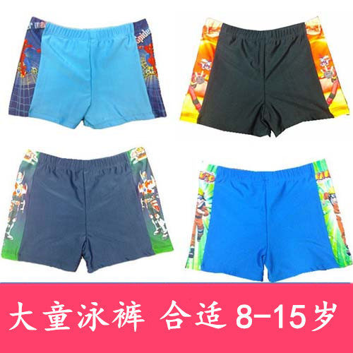 温泉青少年速干纯色卡通学生男童泳裤 儿童男孩平角游泳裤8-15岁