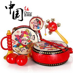 婴儿玩具0-1岁儿童玩具手摇铃鼓拨浪鼓吉祥平安鼓7件套包邮