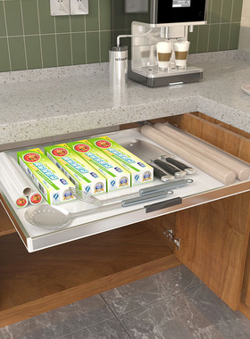 厨房橱柜自制改造收纳抽屉餐具厨具整理托盘柜内分层板环保PP材质