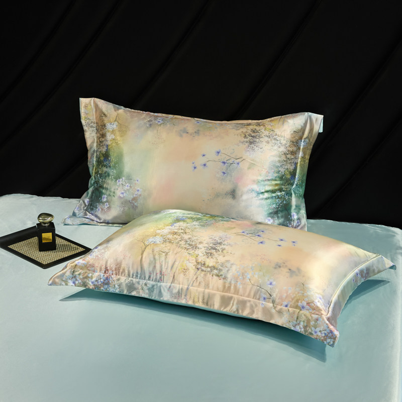 重磅真丝印花枕套双面桑蚕丝绸冰丝成人美容枕头芯套48X74cm枕巾