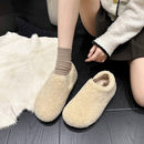休闲加绒拖鞋 韩版 女外穿平底包头半拖保暖其他 优质厚底新款 冬季