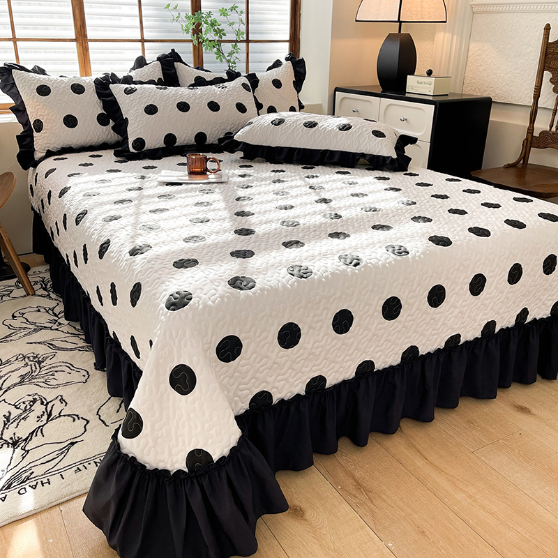 赫本风优雅四季高克重夹棉双层花边床盖加厚保暖家庭卧室