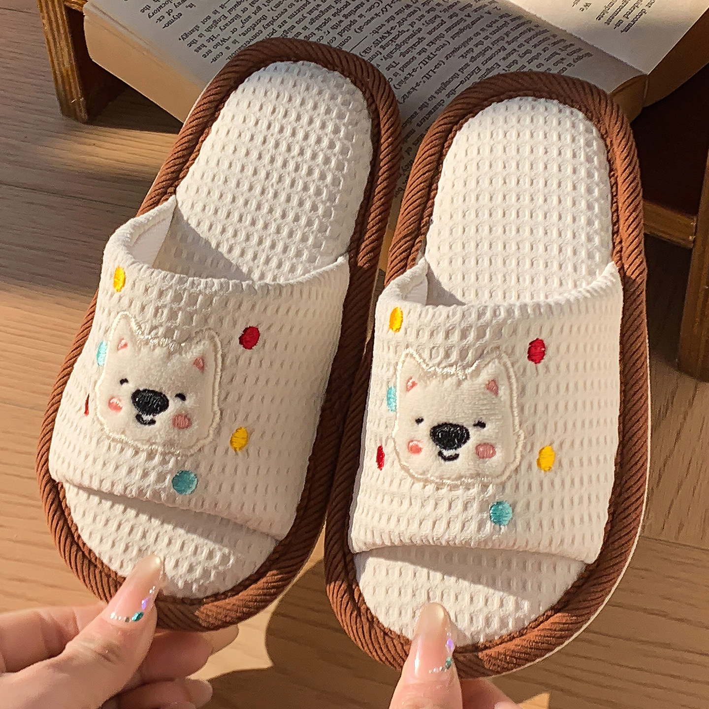 亚麻拖鞋新款儿童春秋室内家居居家四季棉麻布卡通亲子拖鞋女夏