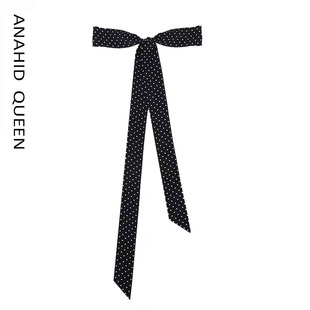 新品ins真丝黑白小波点长条丝巾高级感女双皱桑蚕丝轻薄发带春夏