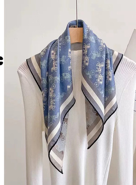 蓝色骏马 真丝丝毛羊毛方巾65CM*65CM春夏秋女款丝巾气质百搭保暖