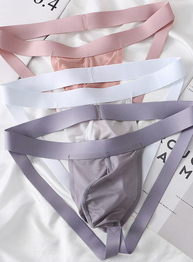 大囊袋男士双丁内裤冰丝网孔性感透明丁字裤T裤U凸露臀后空短裤衩