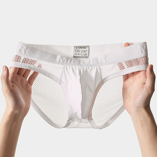 男士三角内裤网孔网眼透明激凸镂空透视性感舒适透气大囊袋短裤衩