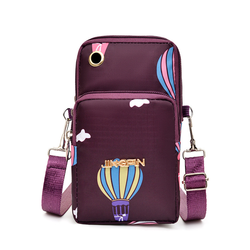 手机包女竖款印花帆布斜挎包迷你小包包百搭手腕包运动臂包零钱包