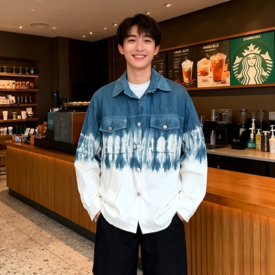 云南扎染牛仔外套男春秋韩版宽松潮牌时尚百搭牛仔上衣休闲牛仔衣