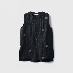 真丝龟纹香云纱刺绣奥黛女中长款T恤100桑蚕丝上衣国风背心夏新款