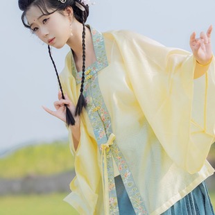 比甲暗花纱春秋女装 方领半袖 荷塘月色明制立领对襟琵琶袖 檀绾