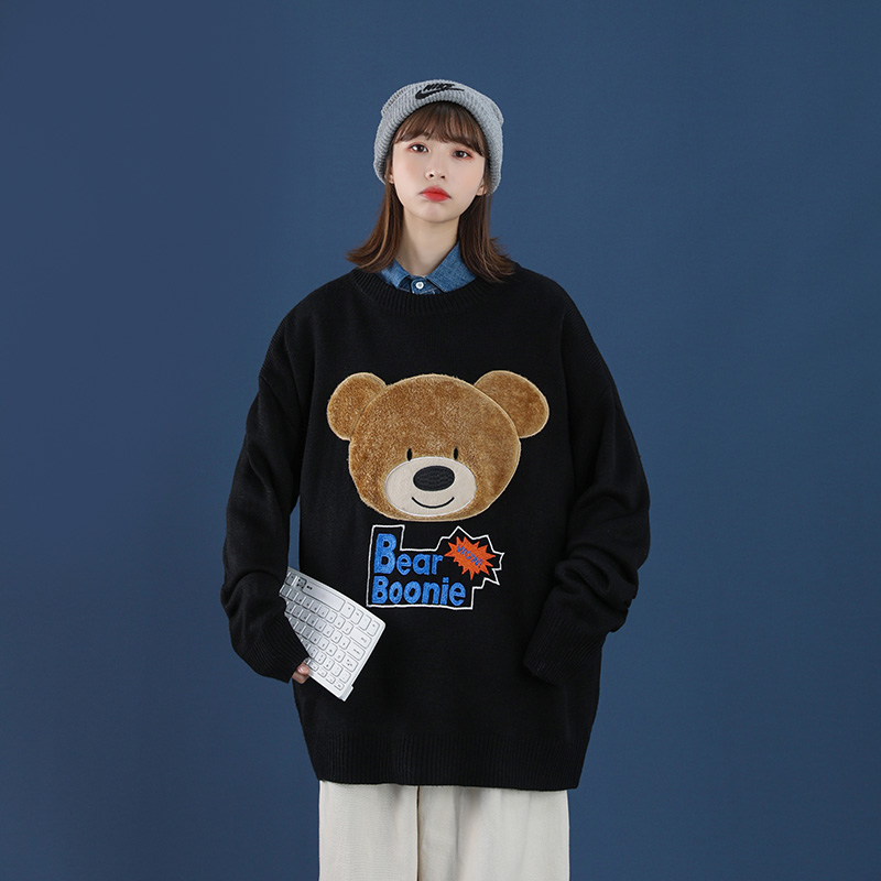 Women's clothing category neutral wind autumn winter bear embroidered couple sweater men and women's knitwear