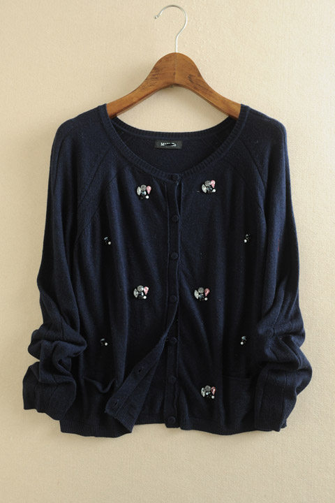 欧美单 圆领长袖百搭水钻钉珠羊绒毛混纺针织开衫在类目 女装/女士精品, 毛针织衫中 - 来自Buy2taobao.com提供专业的淘宝代购服务