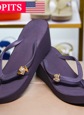 POPITS美国轻奢人字拖女7CM坡跟外穿海边度假旅游沙滩鞋厚底凉拖