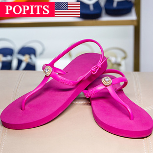 POPITS女士新品正品平底绑带拖鞋人字拖夹脚拖凉鞋