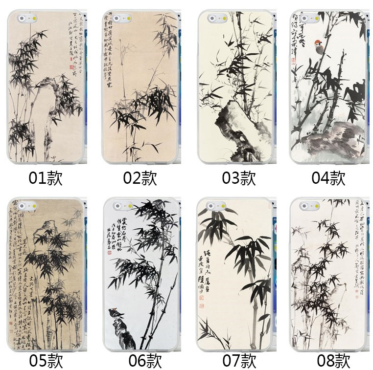 适用苹果14PROMAX/12MINI手机壳iphone6s/7/8PLUS/XS/SE2国画竹子