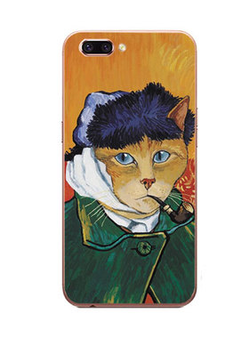 适用oppor14s/plus/r9s/A79手机壳HTC626/E8猫咪趣味恶搞梵高自画