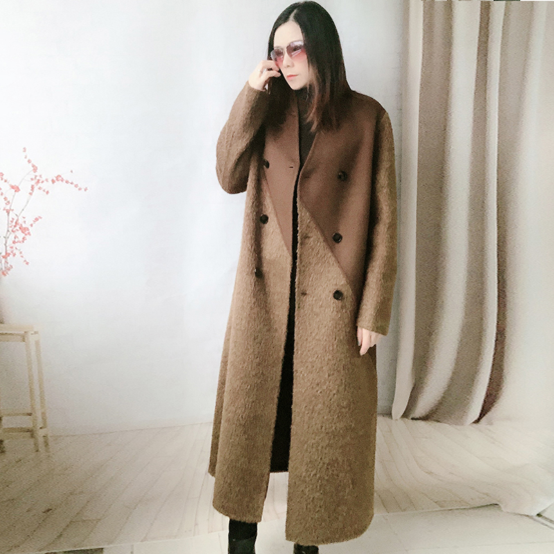 蓝佐呢衣苏丽羊毛长款淑女外套