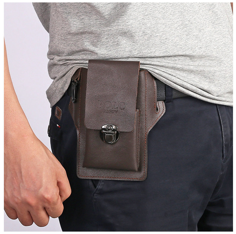 装手机手机腰包多层手机包纯牛皮保护袋时尚皮袋防尘袋19厘米男款