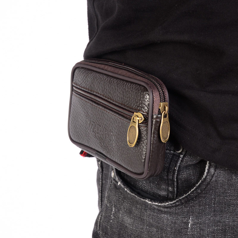 纯牛皮真皮手机包男款腰包工地干活老年人多功能小巧防水穿皮带