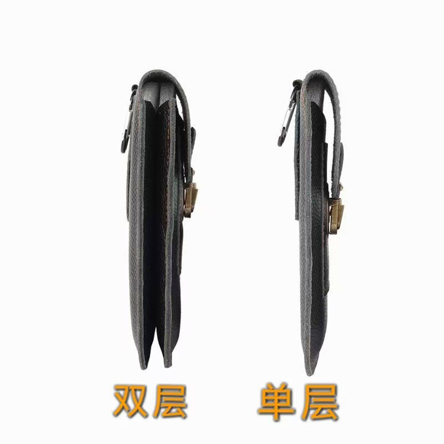 男士真皮竖款金属扣环斜挎手机包