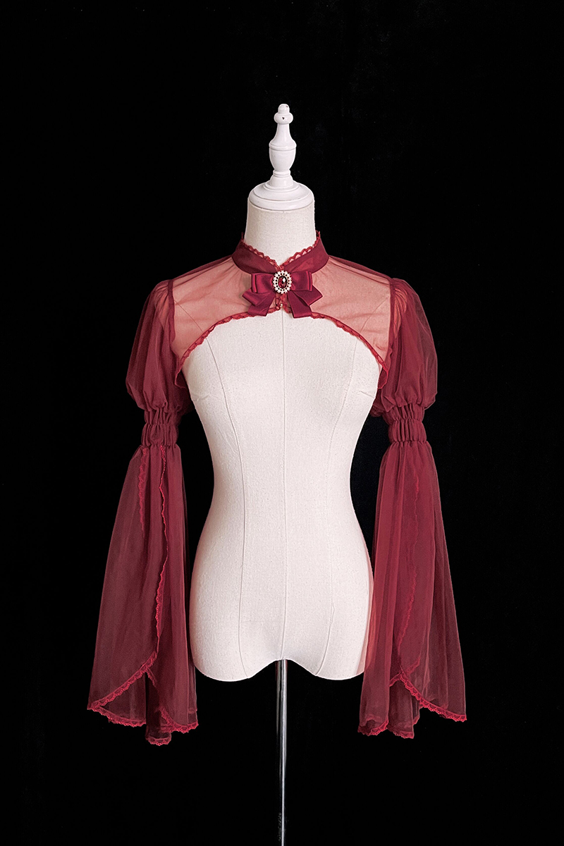alice girl原创新款 lolita泣血玫瑰 哥特姬袖短款网纱衬衫送领结