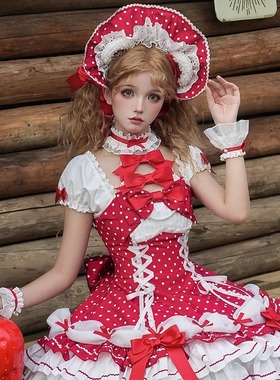 Alice girl原创新款  Lolita古早波点 挂脖op连衣裙