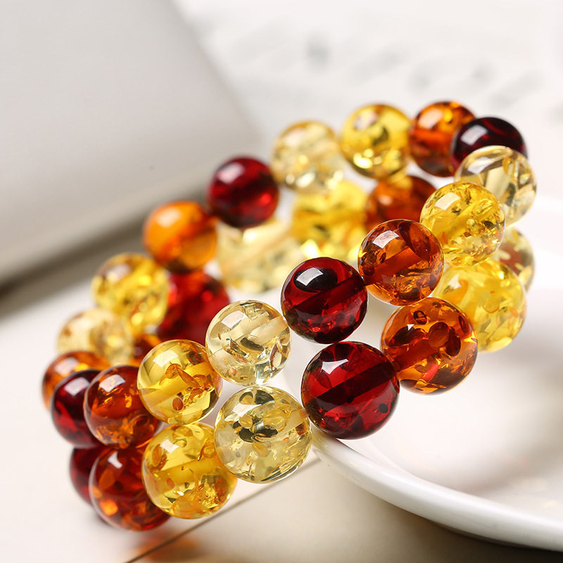 波罗的海花珀圈手链蜜蜡琥珀多圆珠随行手串女款