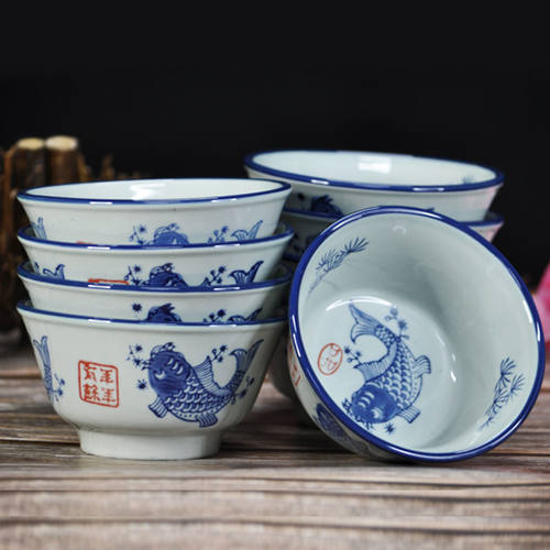 陶瓷碗复古葵斗碗青花碗兰花碗单个家用吃饭碗釉下彩怀旧餐具套装