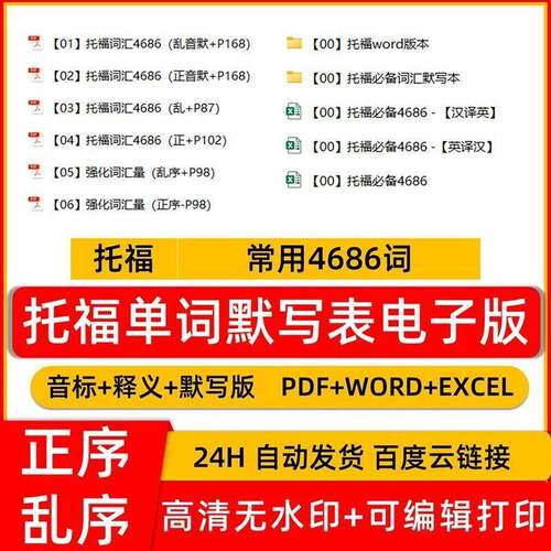 TOEFL托福常用必背核心单字词汇表多种格式加默写多版本a