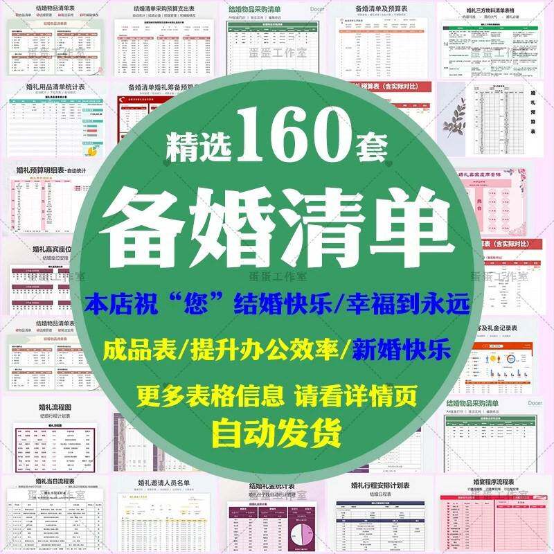 备婚清单电子版结婚男女方品执行手册婚礼准备策划方案预算表a