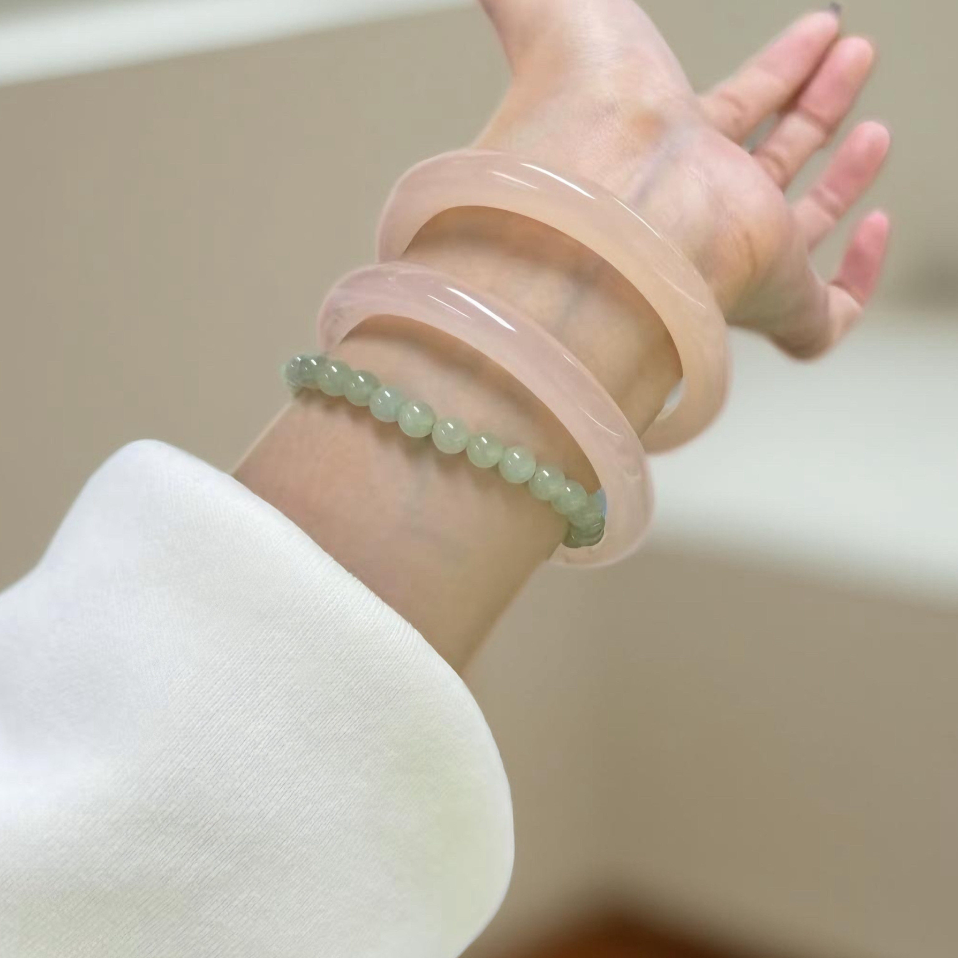 西柚粉显白天然玉镯藕粉圆条阿富汗玉手镯真玉福利学生四季百搭款