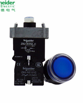 原装正品 施耐德蓝色带灯按钮AC220V自复位 XB2BW36M1C 一开一闭