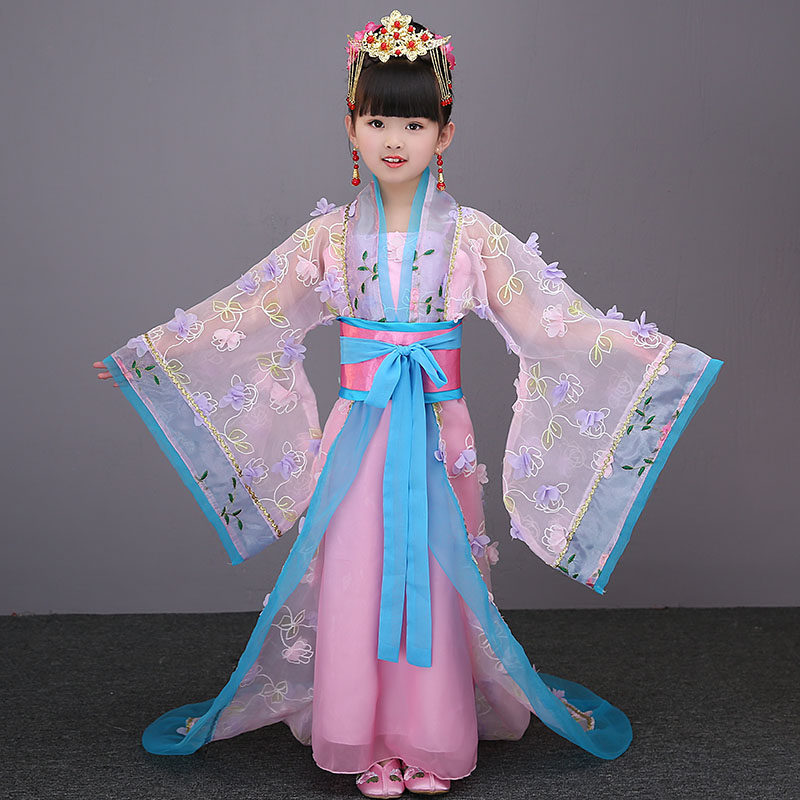 儿童贵妃古装女童宫廷拖尾女孩公主仙女古代衣服国潮走秀古风服装