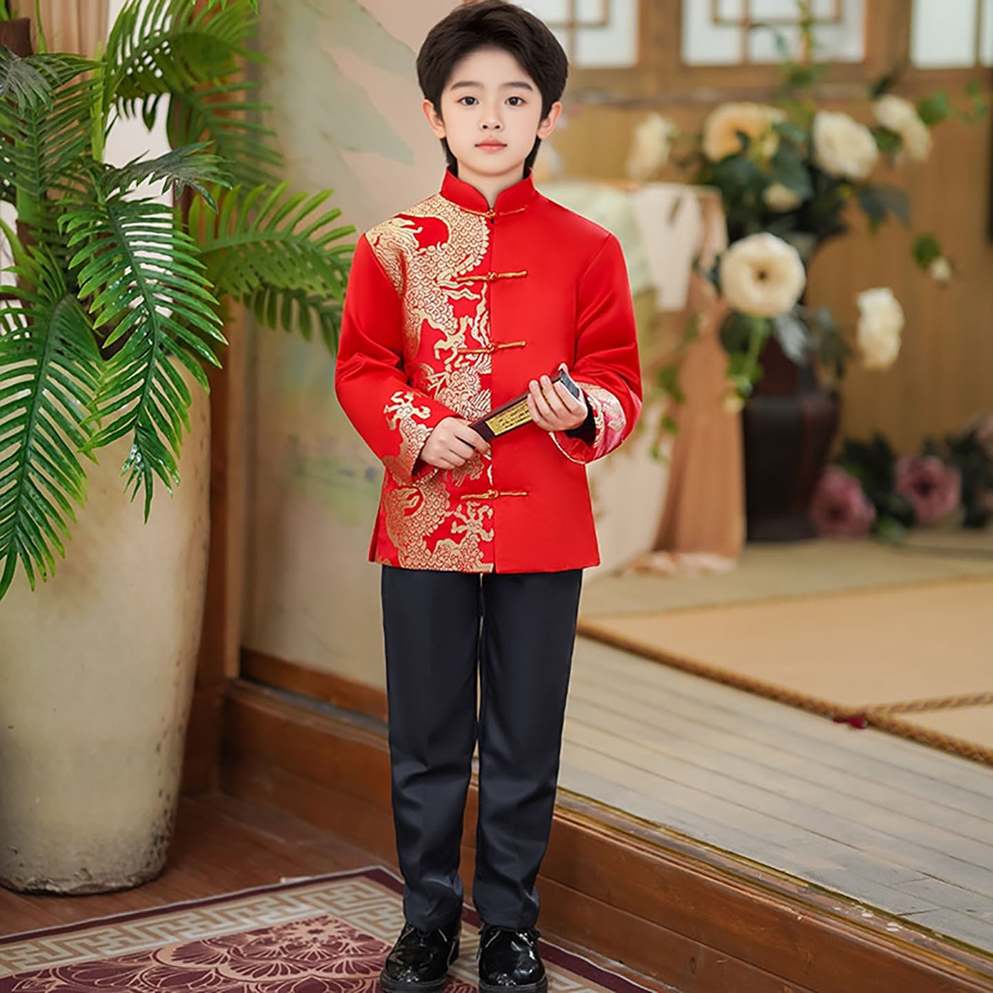 儿童唐装男童中山装新年拜年服图片