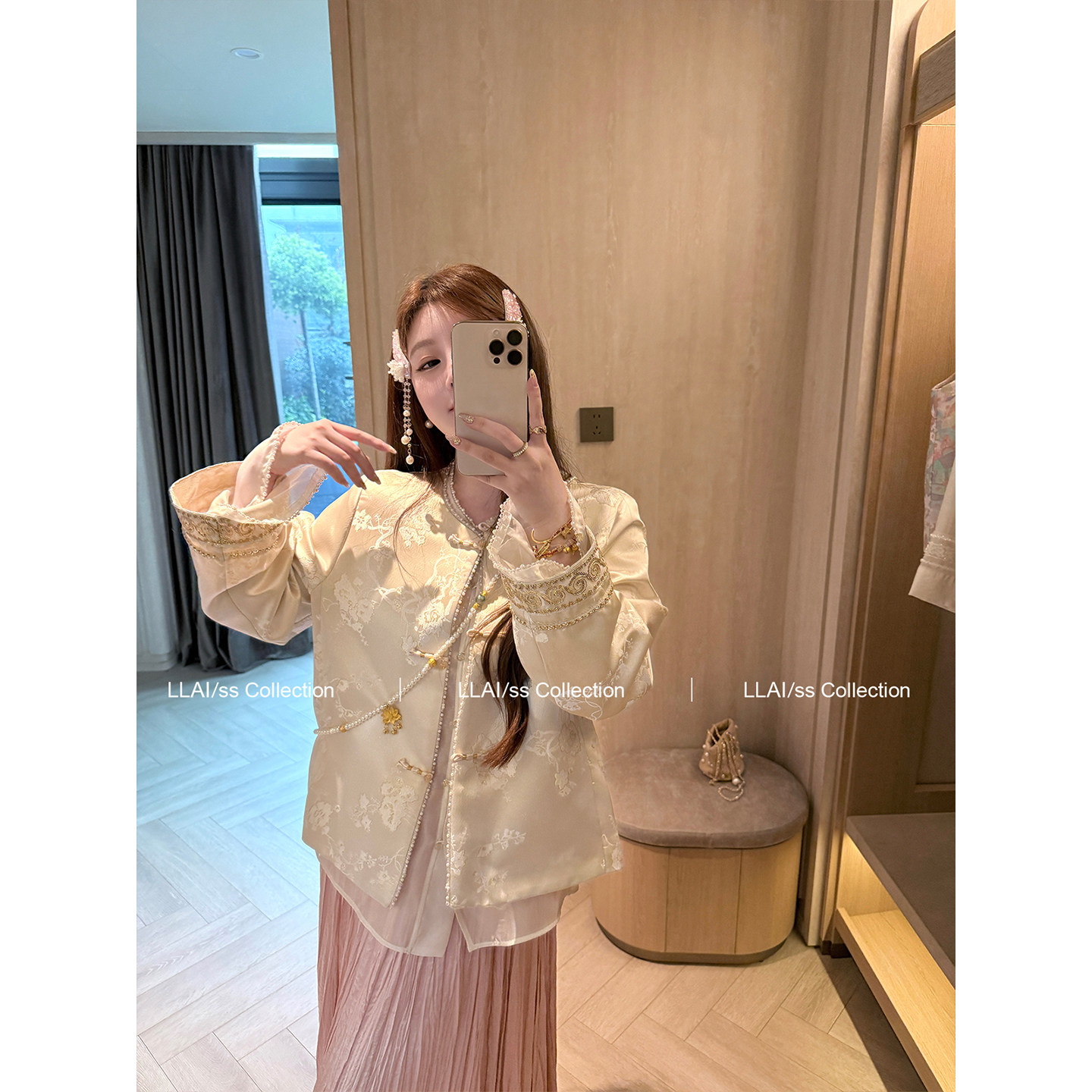 来来LLAI 浮光珠玉 温柔新中式外套衬衫半身裙套装女气质三件套