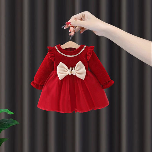 周岁女宝礼服秋冬女童加绒连衣裙