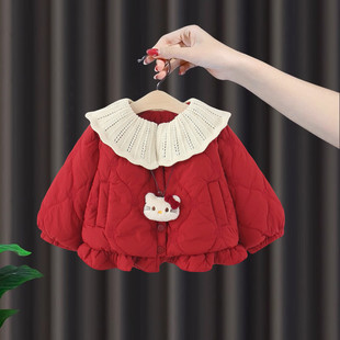 女童加绒夹棉棉袄外套秋冬儿童洋气棉衣1一3岁女宝宝加厚棉服冬装