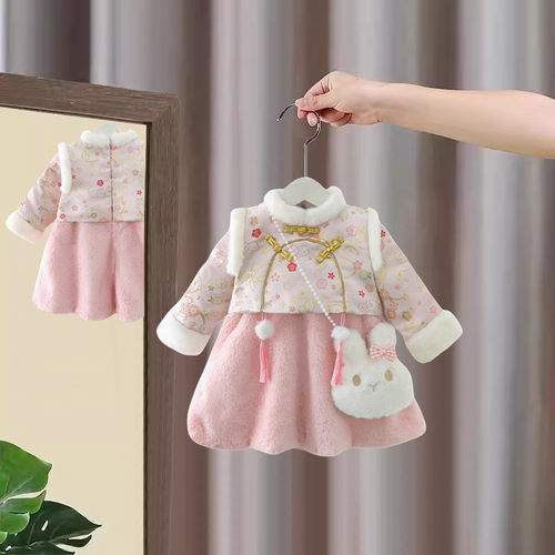 女童中国风连衣裙冬装加绒